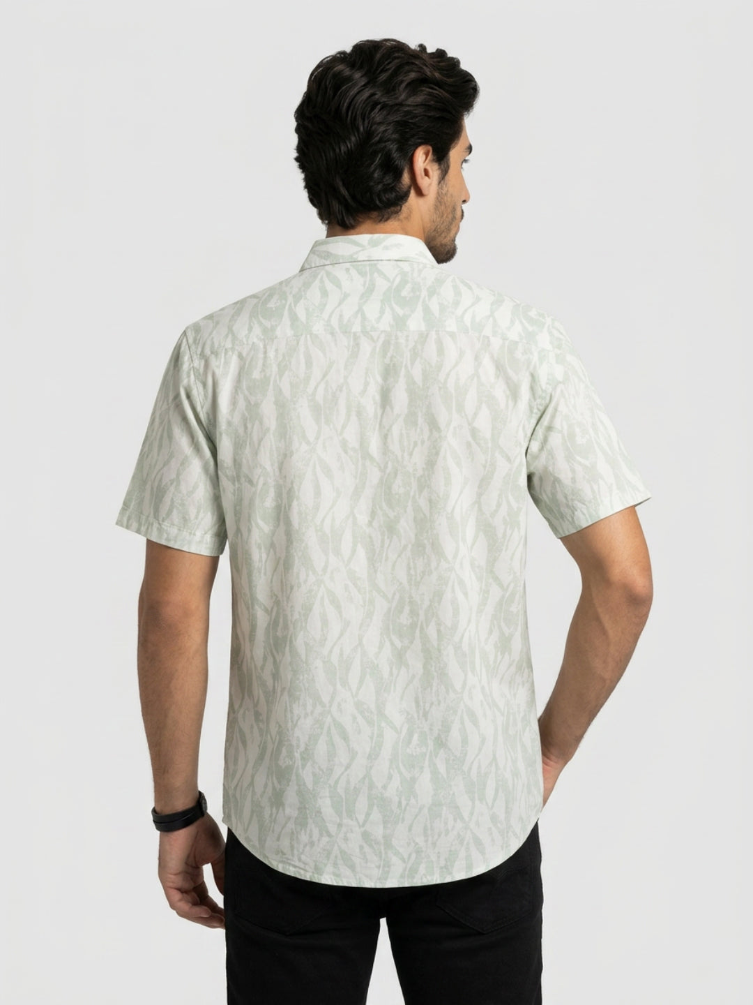 Men Shirt Print Green Regular Fit