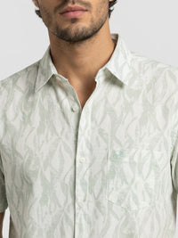 Men Shirt Print Green Regular Fit