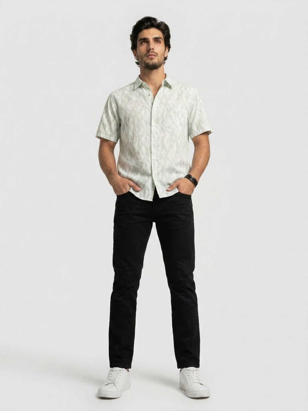Men Shirt Print Green Regular Fit