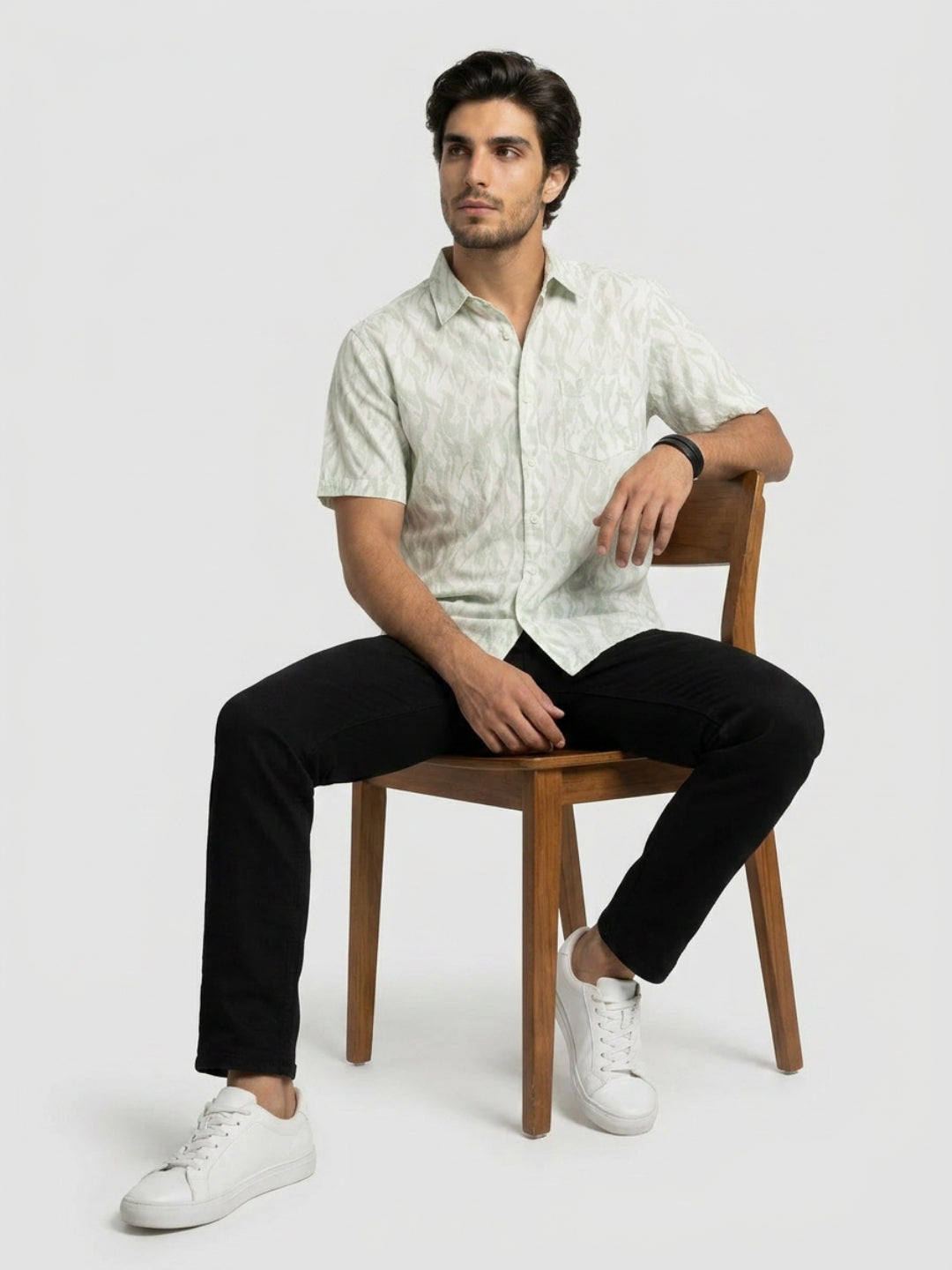 Men Shirt Print Green Regular Fit