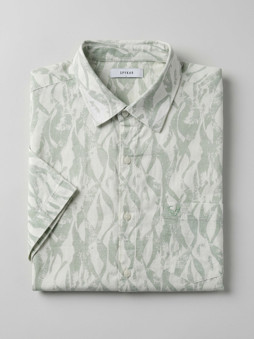 Men Shirt Print Green Regular Fit
