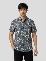 Men Shirt Print Green Regular Fit