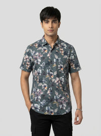 Men Shirt Print Green Regular Fit