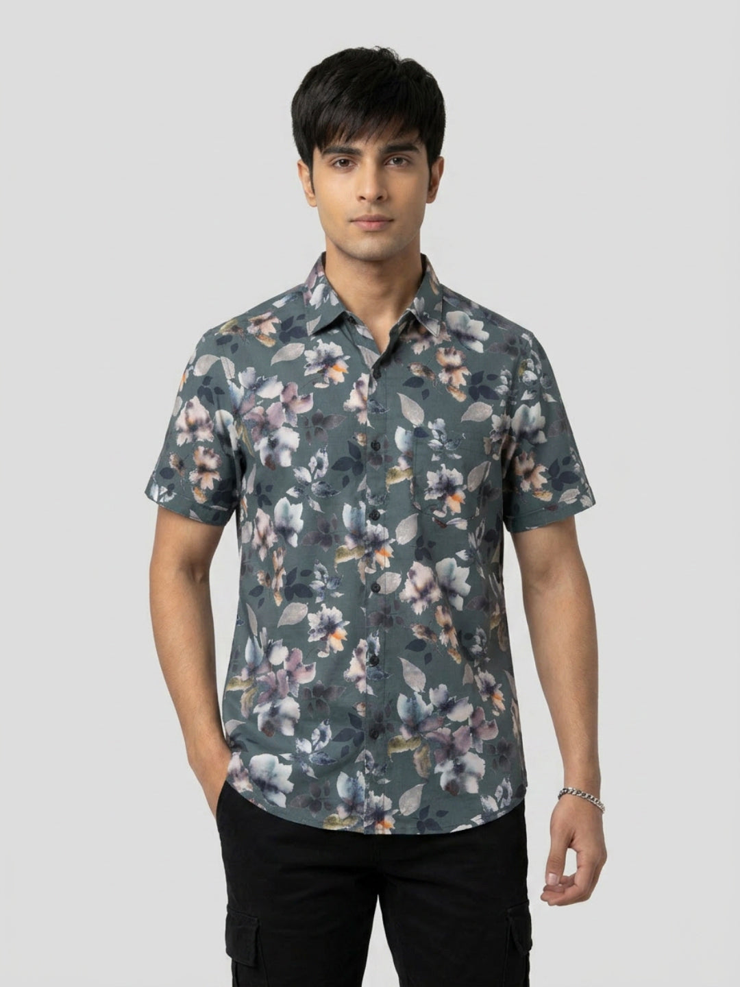 Men Shirt Print Green Regular Fit