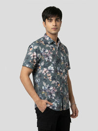 Men Shirt Print Green Regular Fit