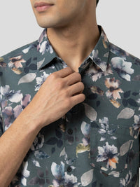 Men Shirt Print Green Regular Fit