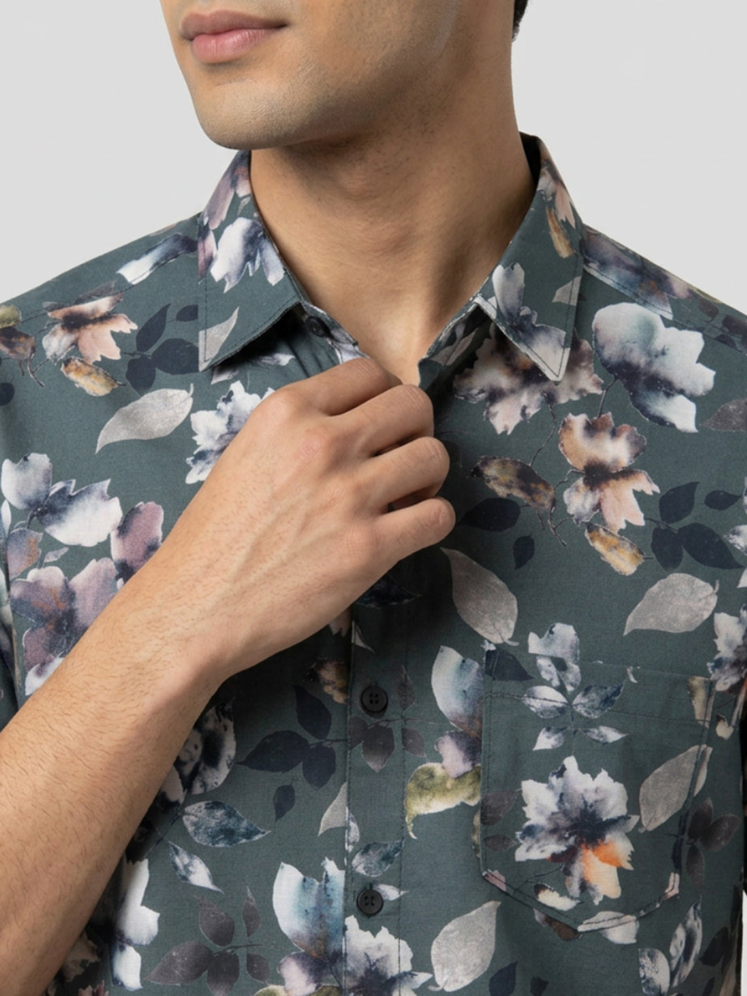 Men Shirt Print Green Regular Fit