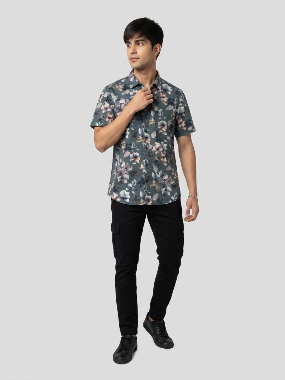 Men Shirt Print Green Regular Fit