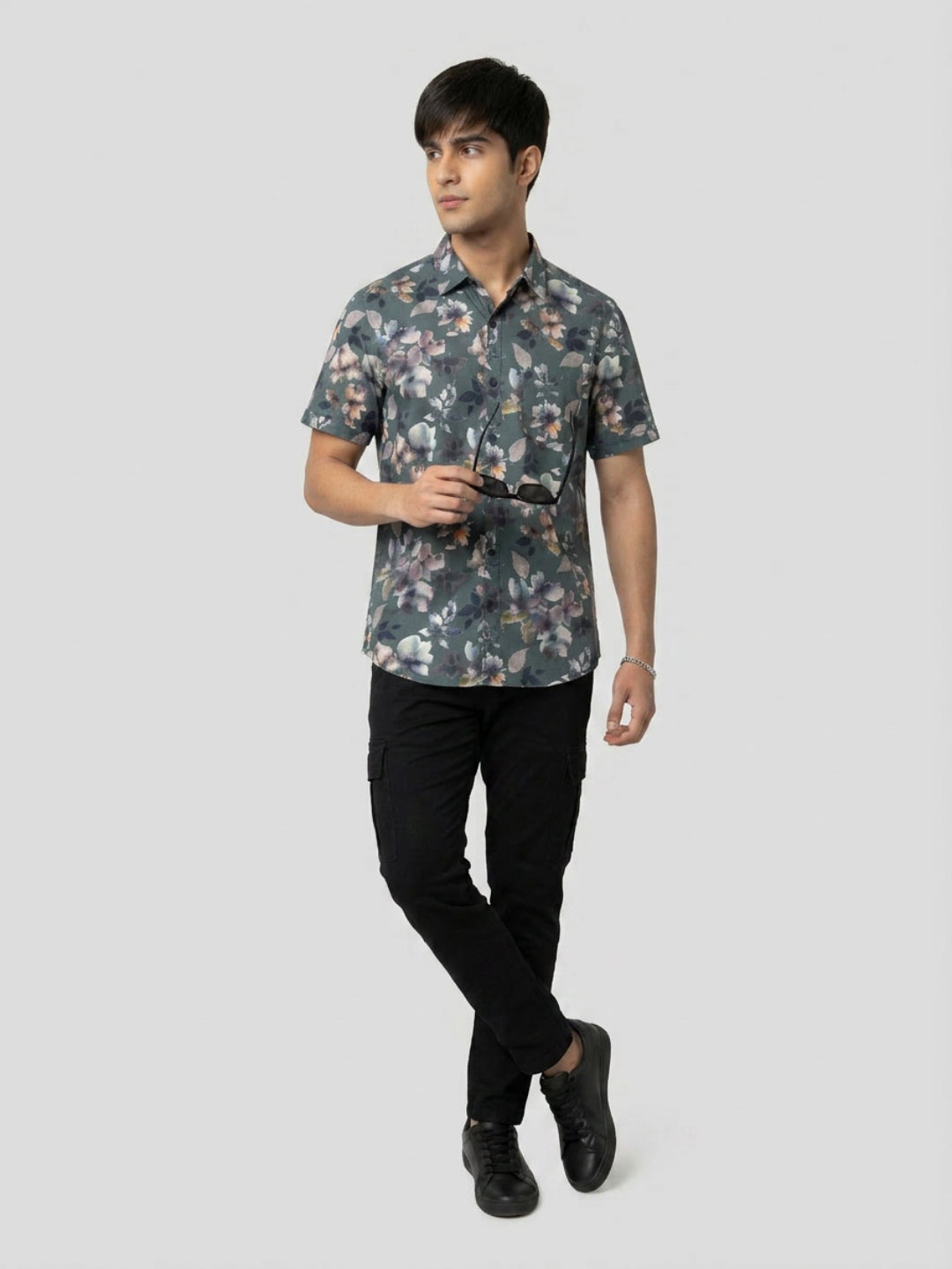 Men Shirt Print Green Regular Fit