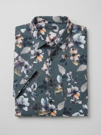 Men Shirt Print Green Regular Fit