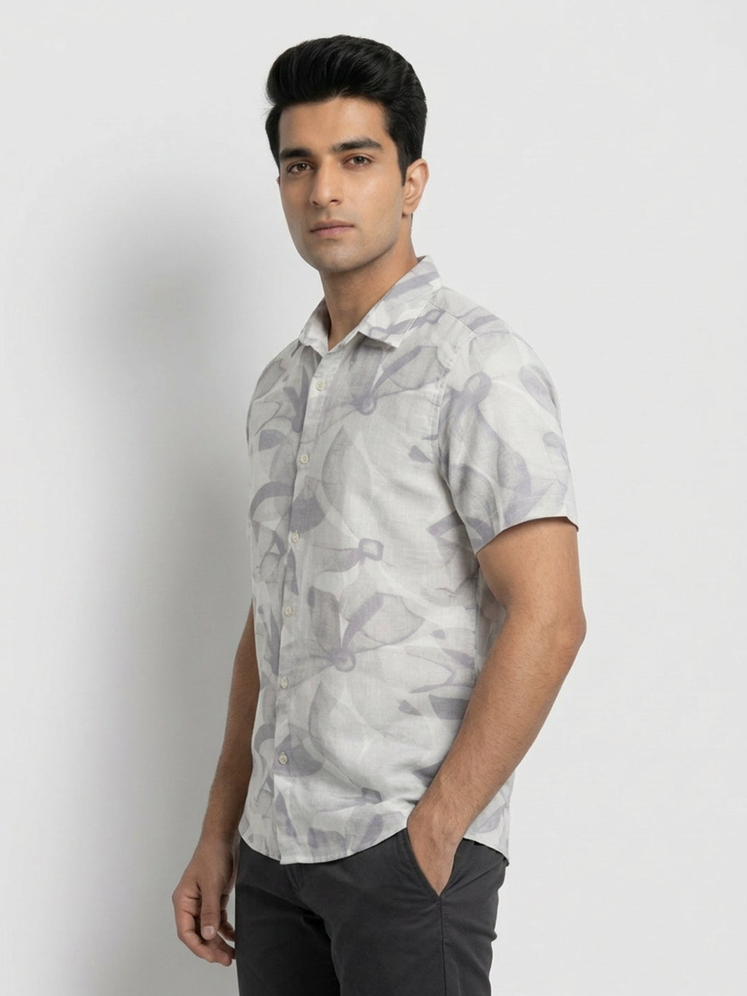 Men Shirt Print Lilac Regular Fit