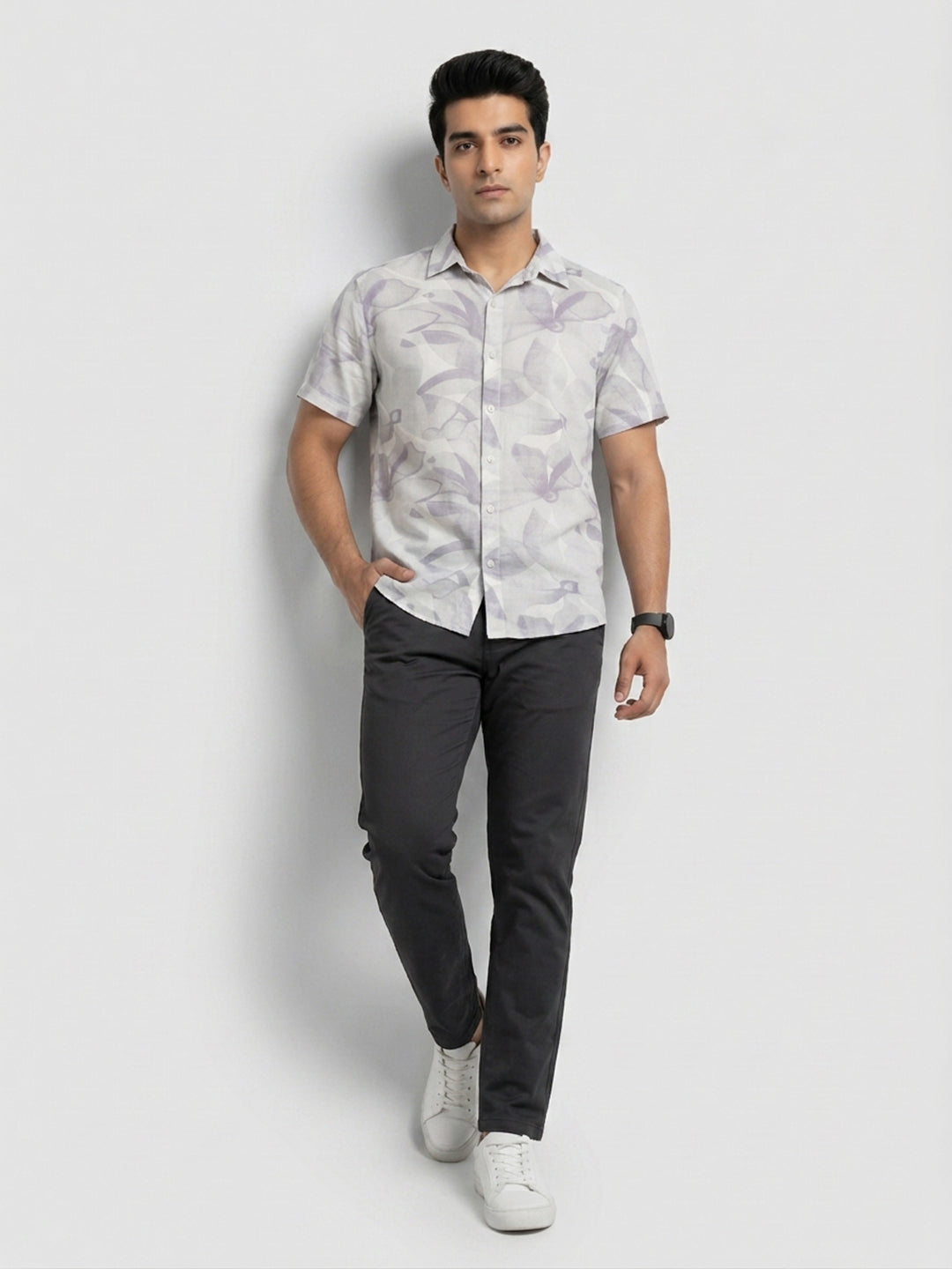 Men Shirt Print Lilac Regular Fit