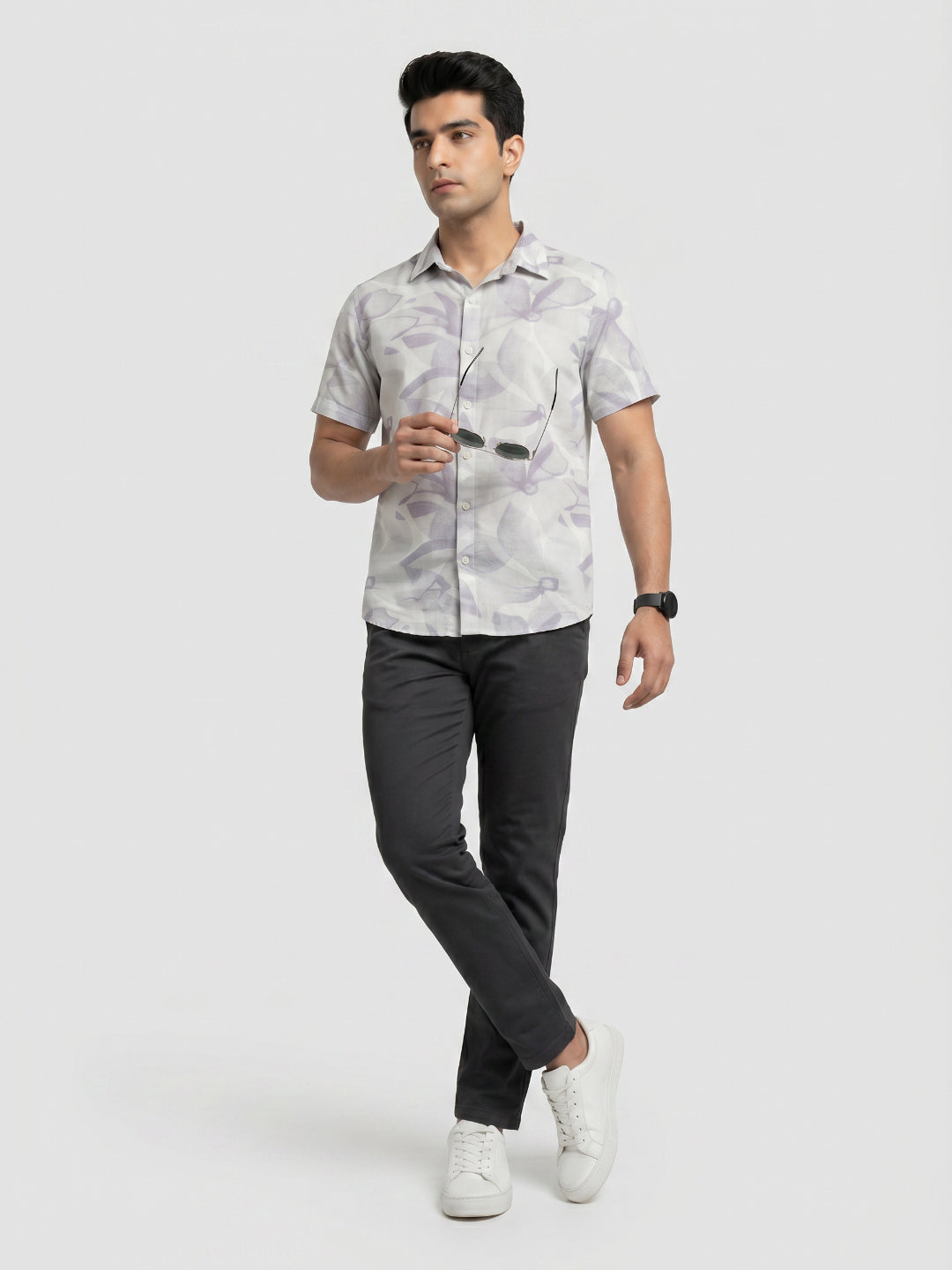 Men Shirt Print Lilac Regular Fit