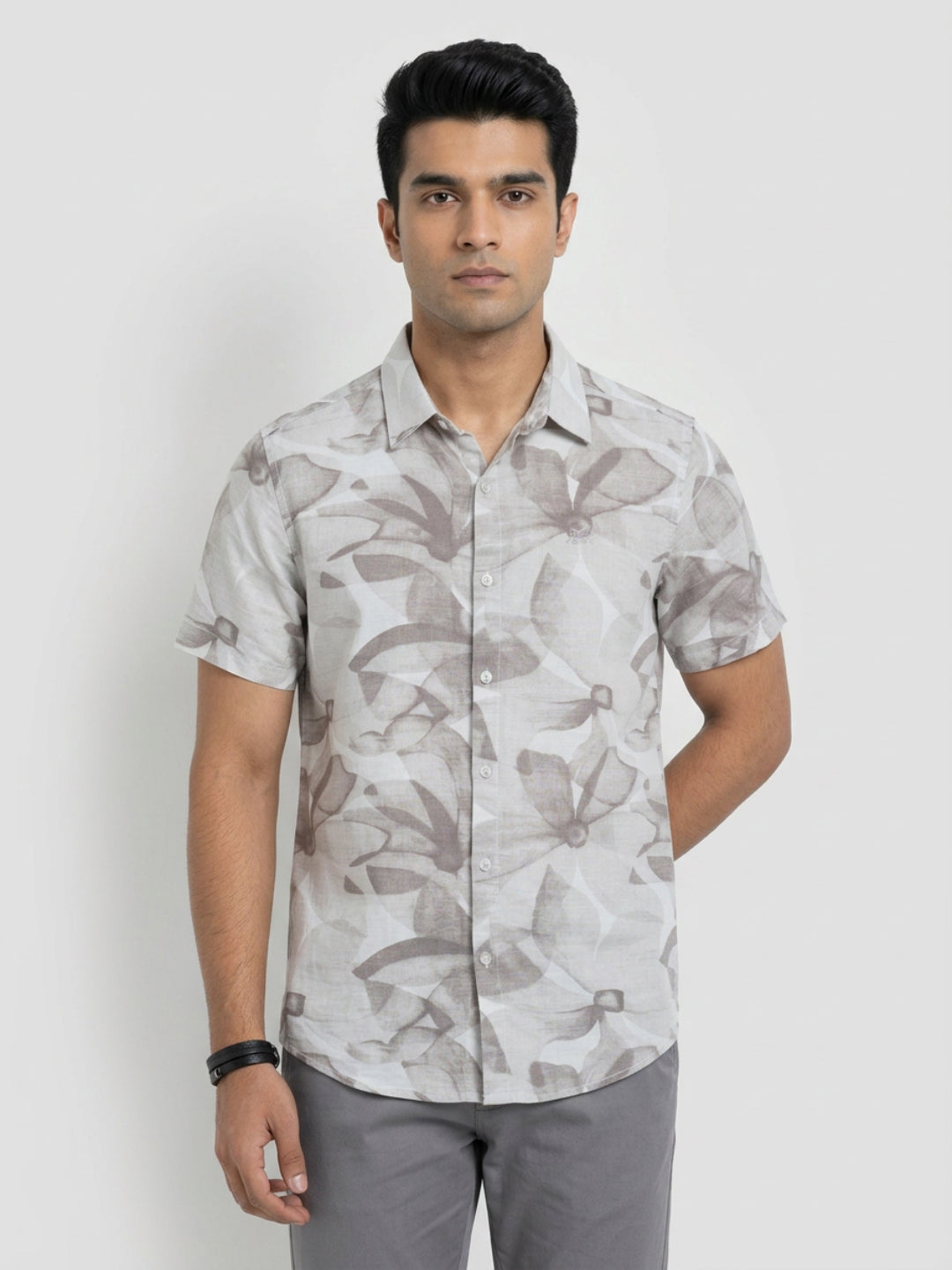 Men Shirt Print Beige Regular Fit