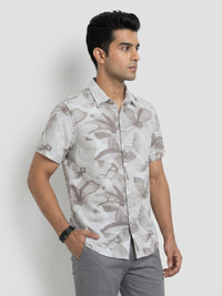 Men Shirt Print Beige Regular Fit