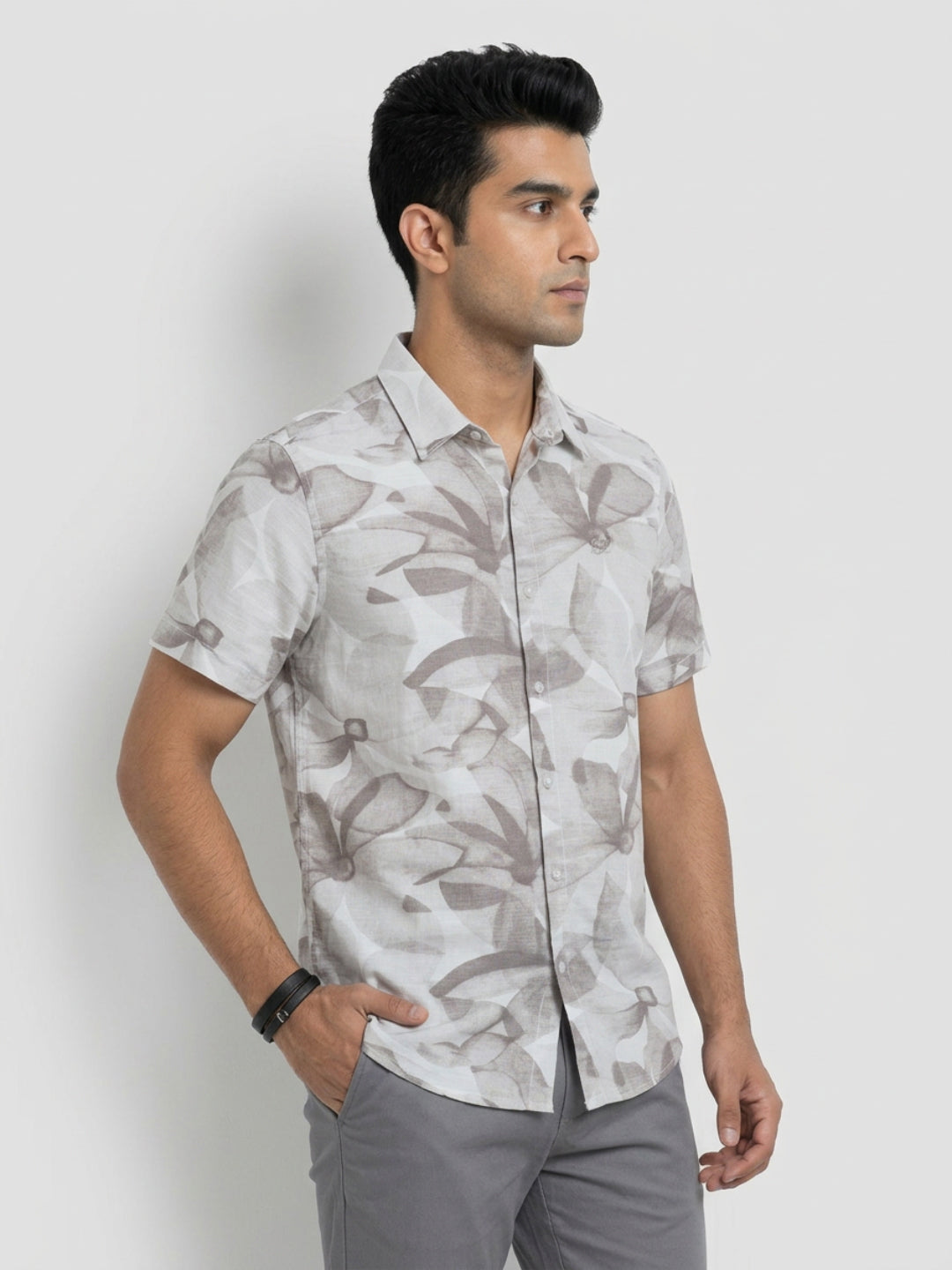 Men Shirt Print Beige Regular Fit