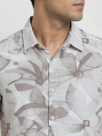 Men Shirt Print Beige Regular Fit