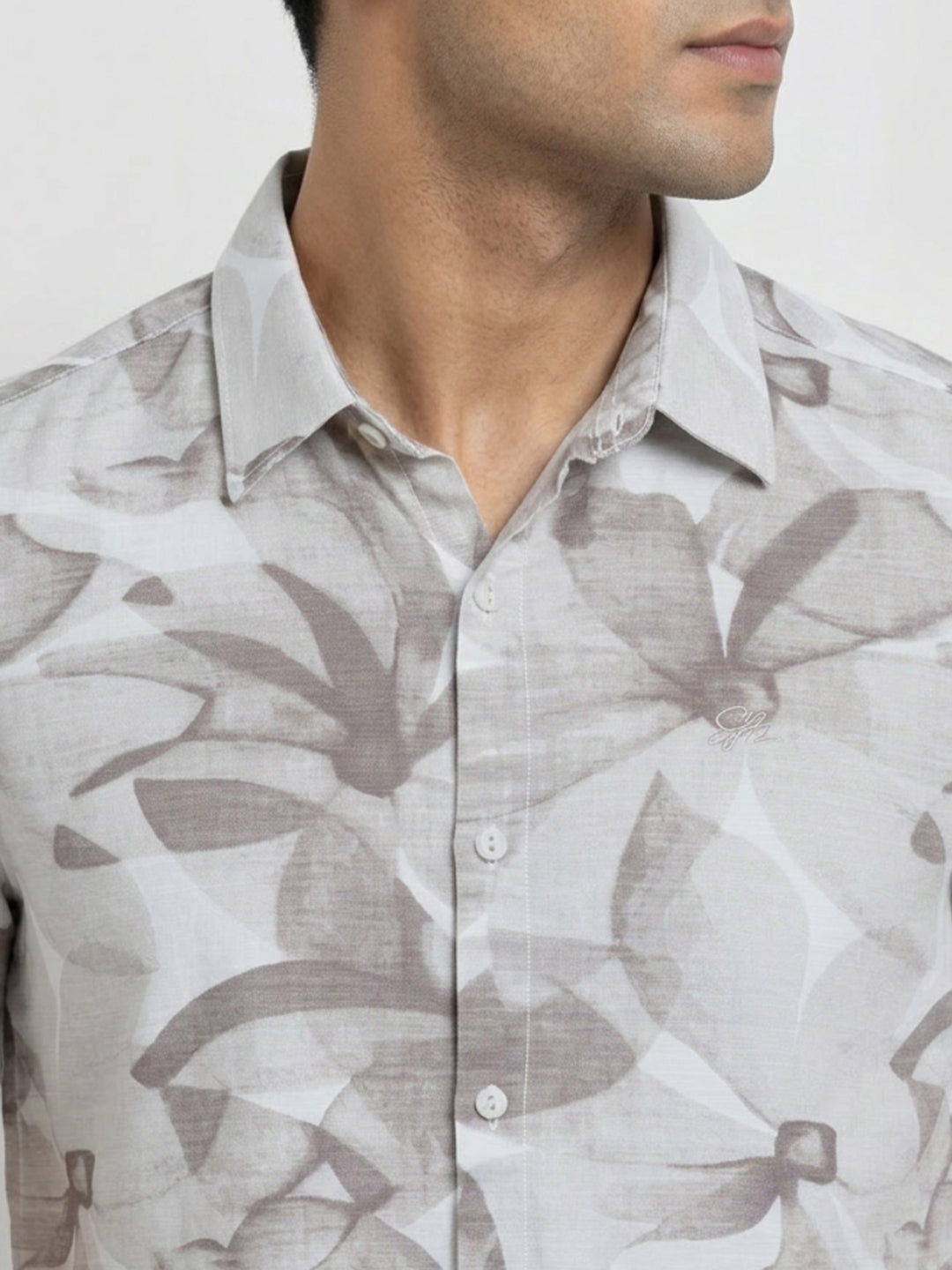Men Shirt Print Beige Regular Fit