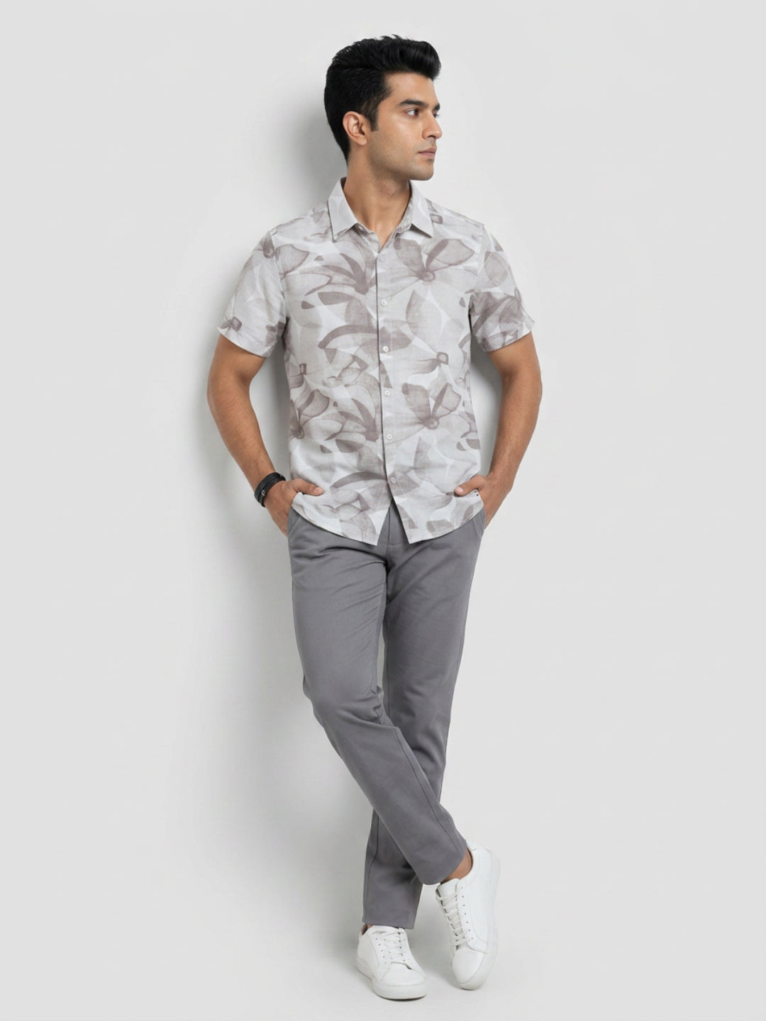 Men Shirt Print Beige Regular Fit