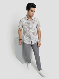 Men Shirt Print Beige Regular Fit