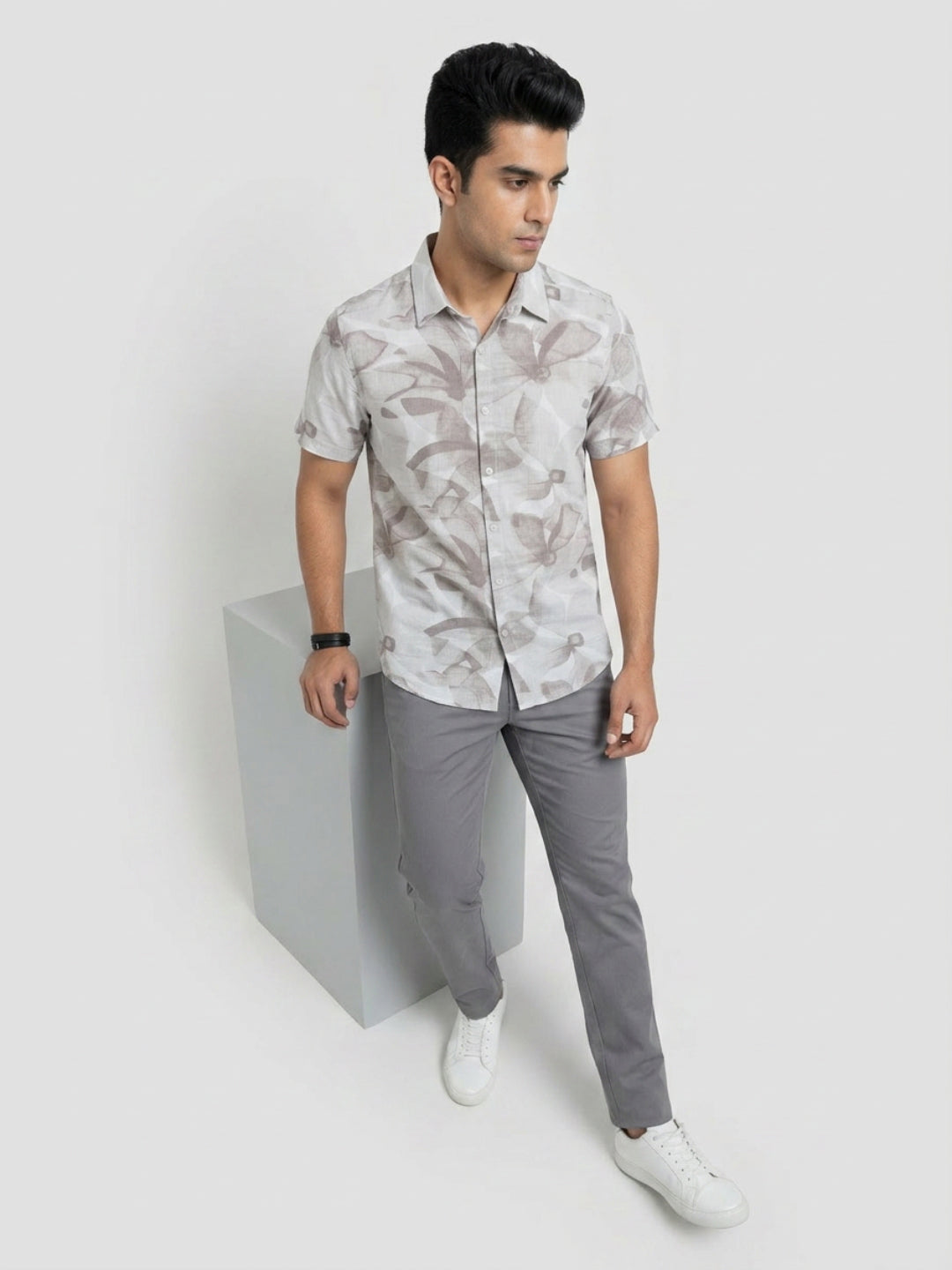 Men Shirt Print Beige Regular Fit