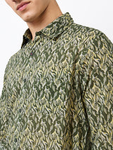 Men Shirt Print Green Slim Fit