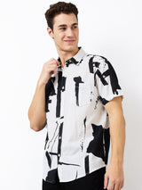 Men White Slim Fit Printed Half Sleeve Shirt