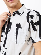 Men White Slim Fit Printed Half Sleeve Shirt