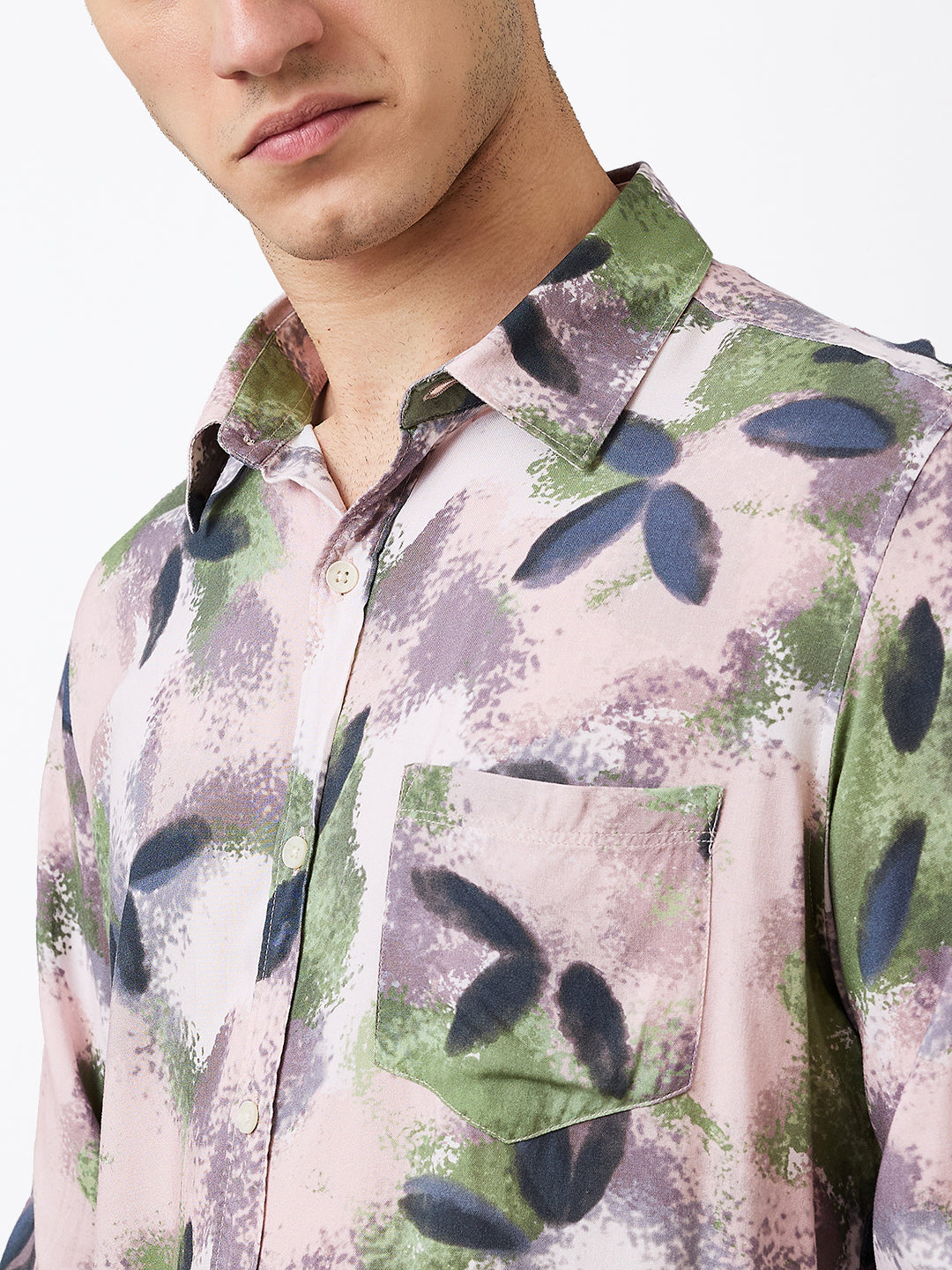 Spykar Pink Slim Fit Printed Full Sleeve Shirt For Men