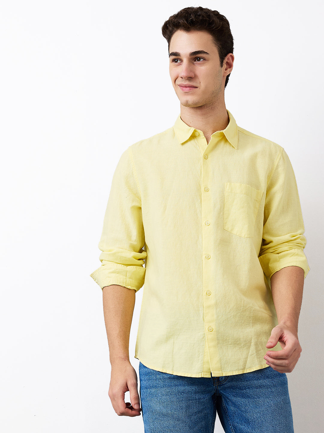 Men Yellow Slim Fit Solid Full Sleeve Shirt