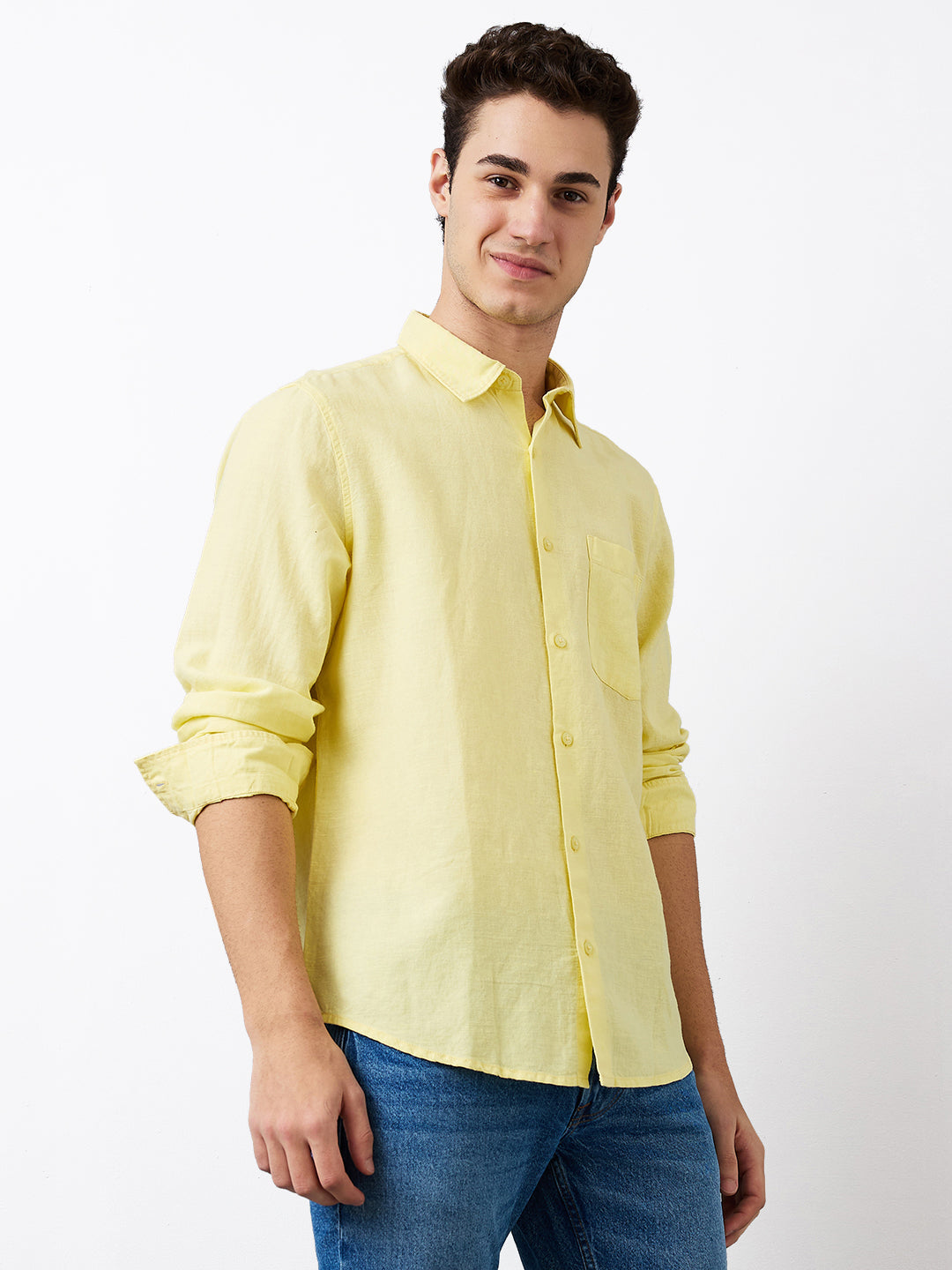 Men Yellow Slim Fit Solid Full Sleeve Shirt