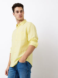 Men Yellow Slim Fit Solid Full Sleeve Shirt