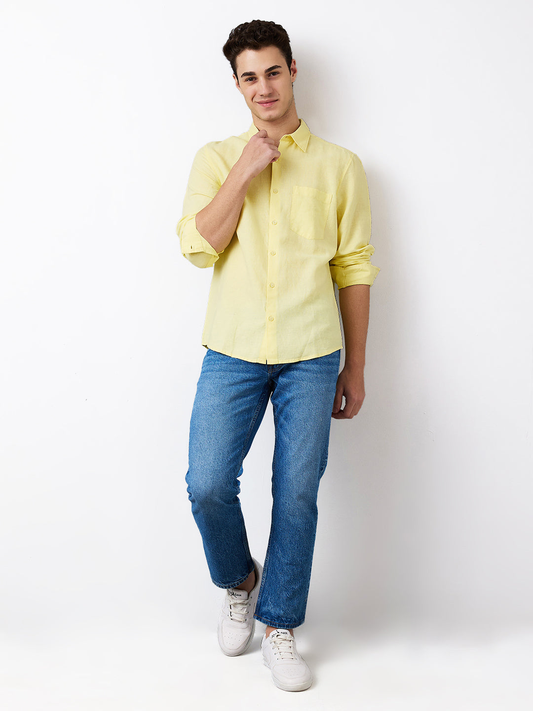 Men Yellow Slim Fit Solid Full Sleeve Shirt