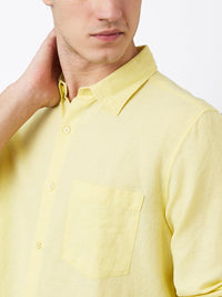 Men Yellow Slim Fit Solid Full Sleeve Shirt