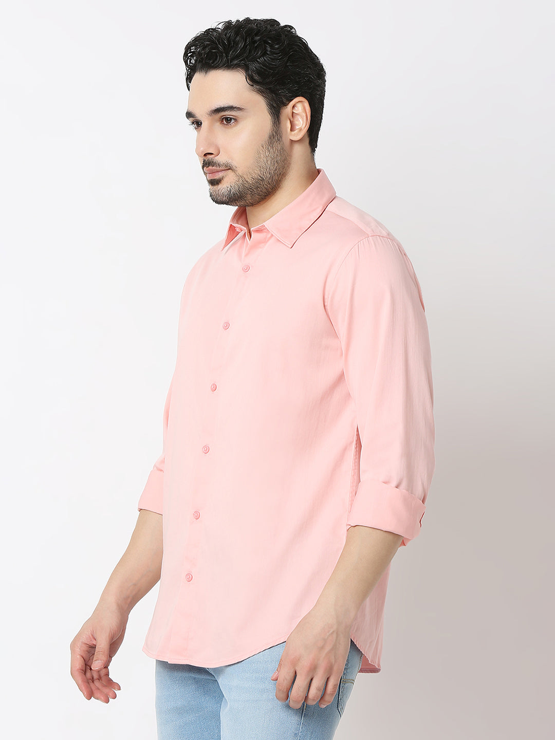 Spykar Rose Cloud Pink 65%Cotton, 33%Poly, 2%Ly Slim Fit Shirts For Men