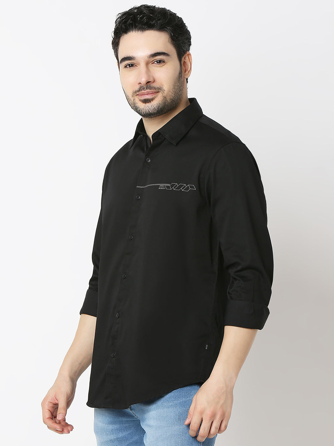 Spykar Black 65%Cotton, 33%Poly, 2%Ly Slim Fit Shirts For Men