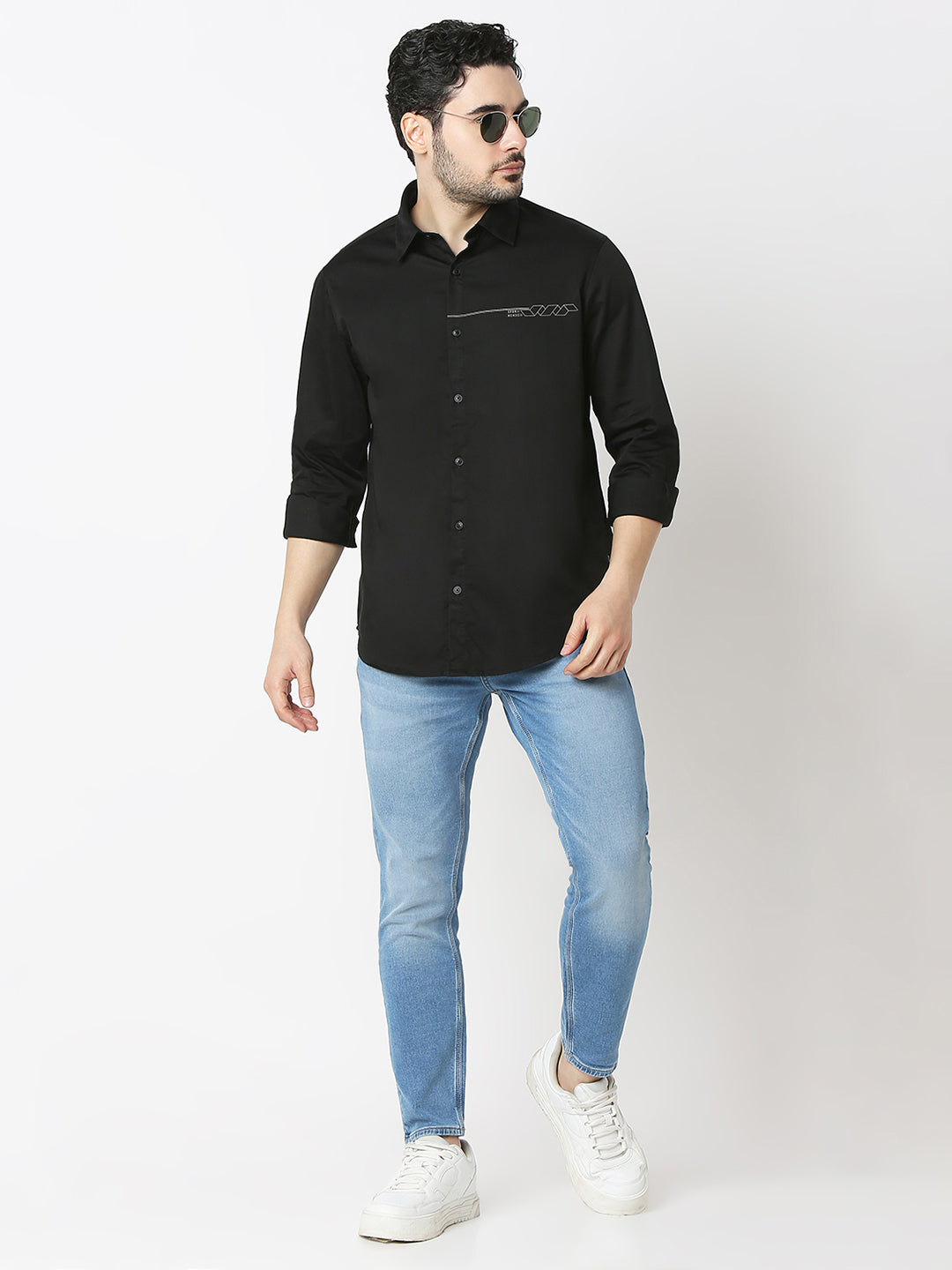 Spykar Black 65%Cotton, 33%Poly, 2%Ly Slim Fit Shirts For Men