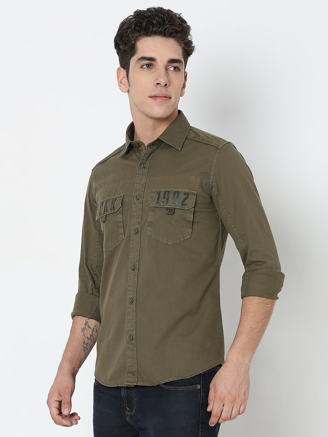 Spykar Green Regular Fit Full Sleeves Cotton Solid Shirt For Men