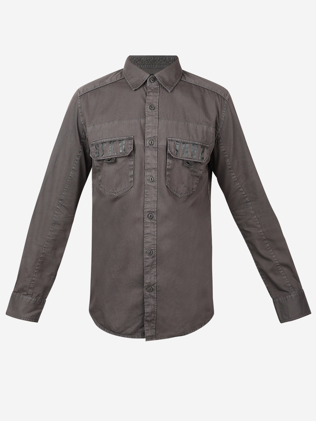 Spykar Grey Regular Fit Full Sleeves Cotton Solid Shirt For Men