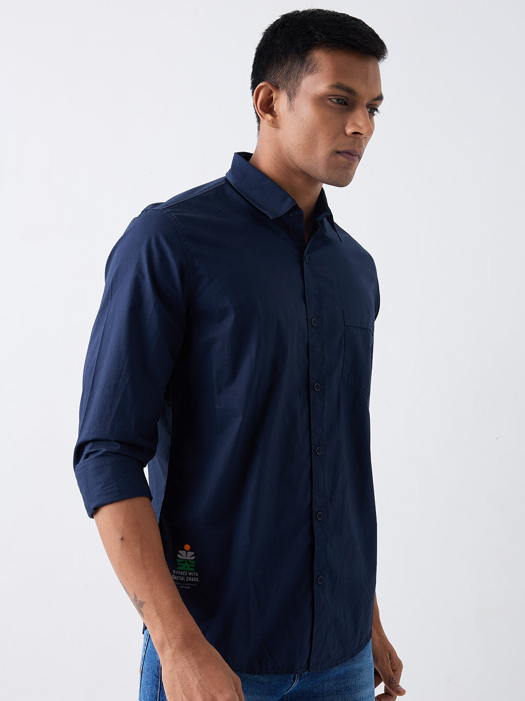 Spykar Navy Blue Regular Fit Casual Shirts For Men