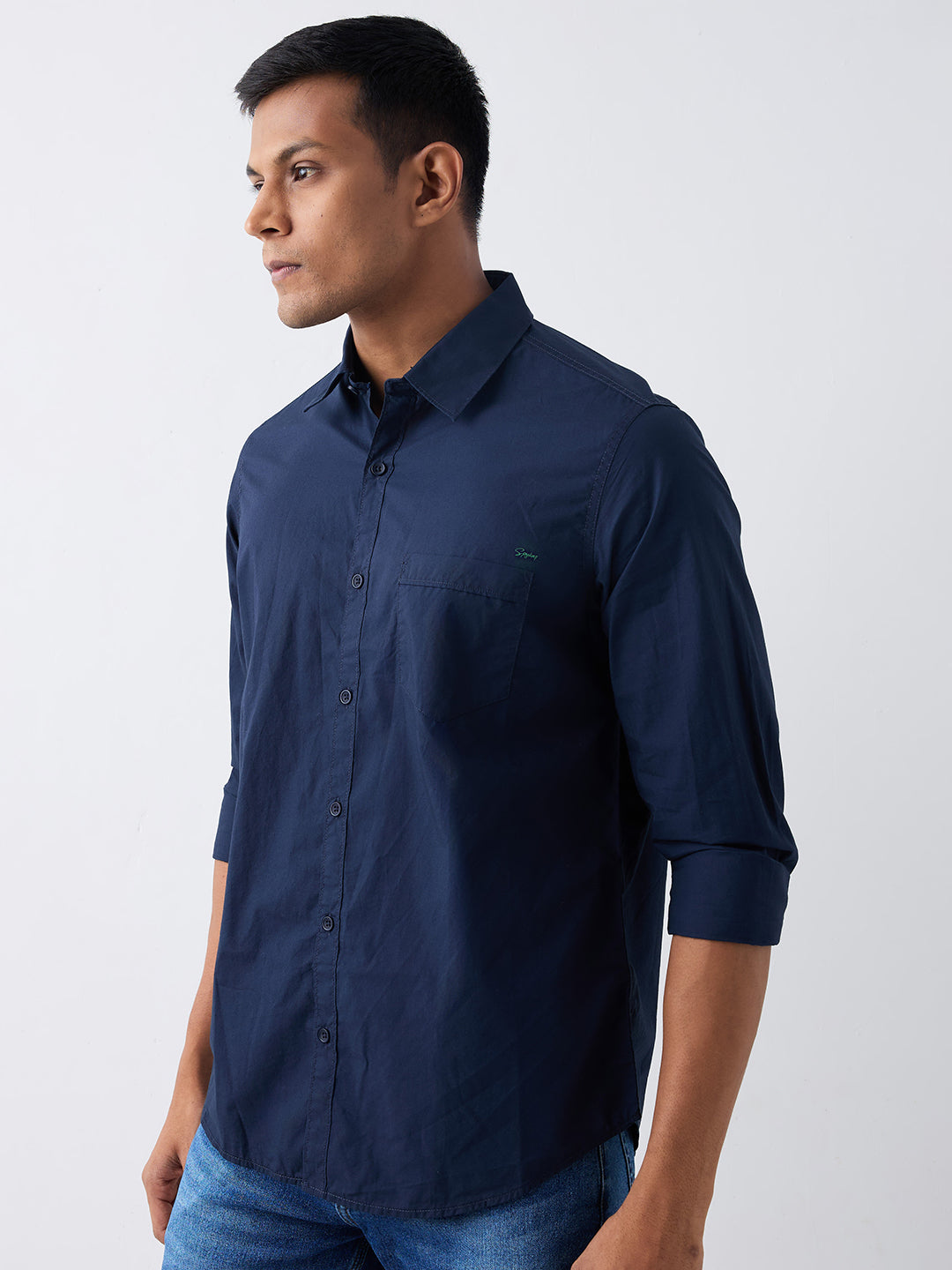 Spykar Navy Blue Regular Fit Casual Shirts For Men