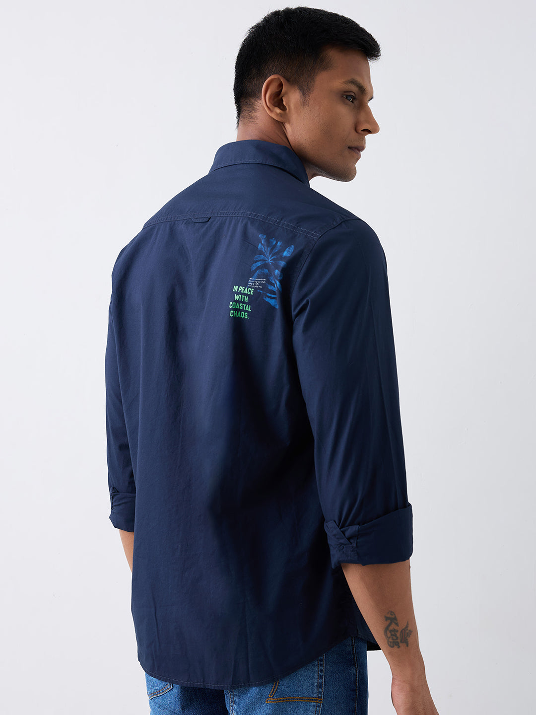 Spykar Navy Blue Regular Fit Casual Shirts For Men