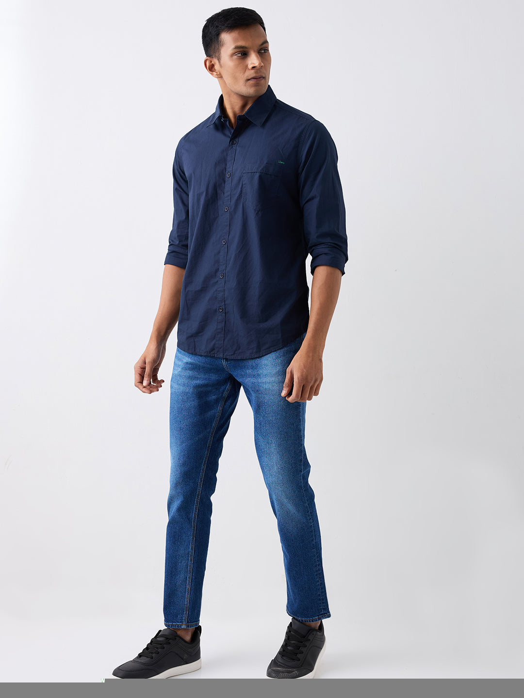 Spykar Navy Blue Regular Fit Casual Shirts For Men