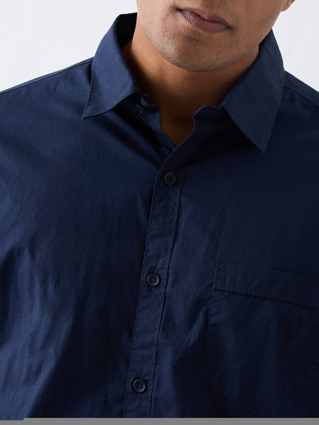 Spykar Navy Blue Regular Fit Casual Shirts For Men