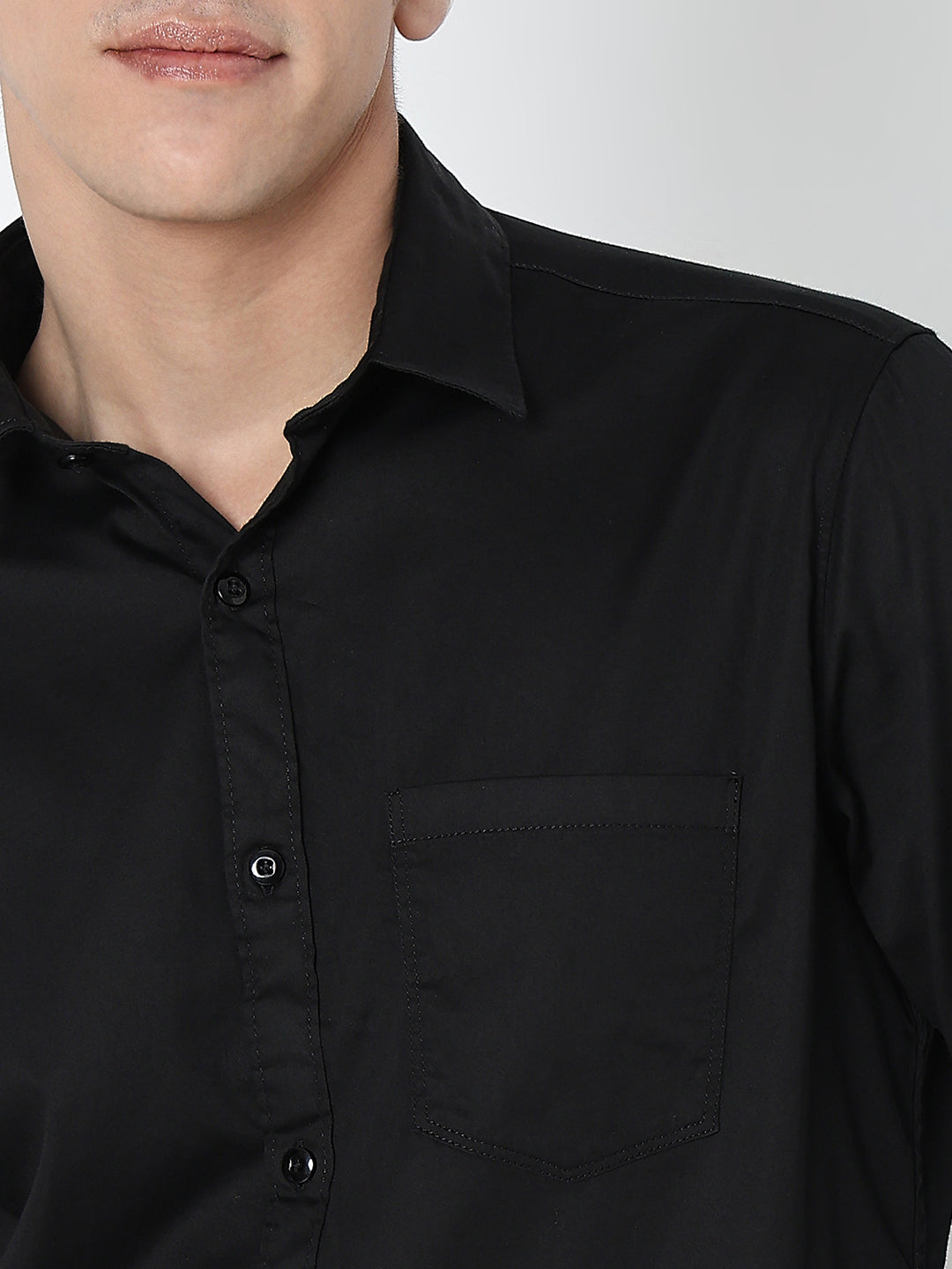 Spykar Black Slim Fit Full Sleeves Cotton Solid Shirt For Men