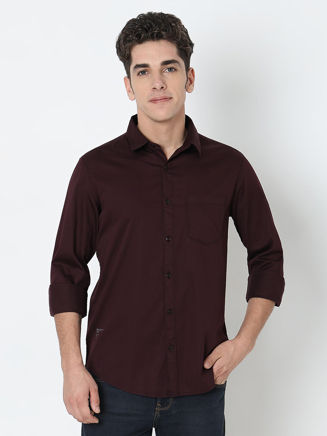 Spykar Red Slim Fit Full Sleeves Cotton Solid Shirt For Men