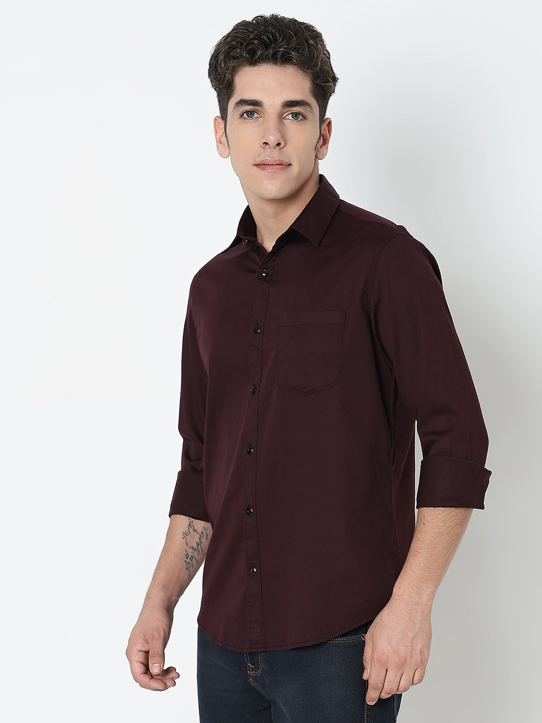 Spykar Red Slim Fit Full Sleeves Cotton Solid Shirt For Men