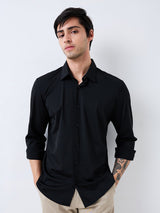 Men Shirt Solid Black Slim Fit