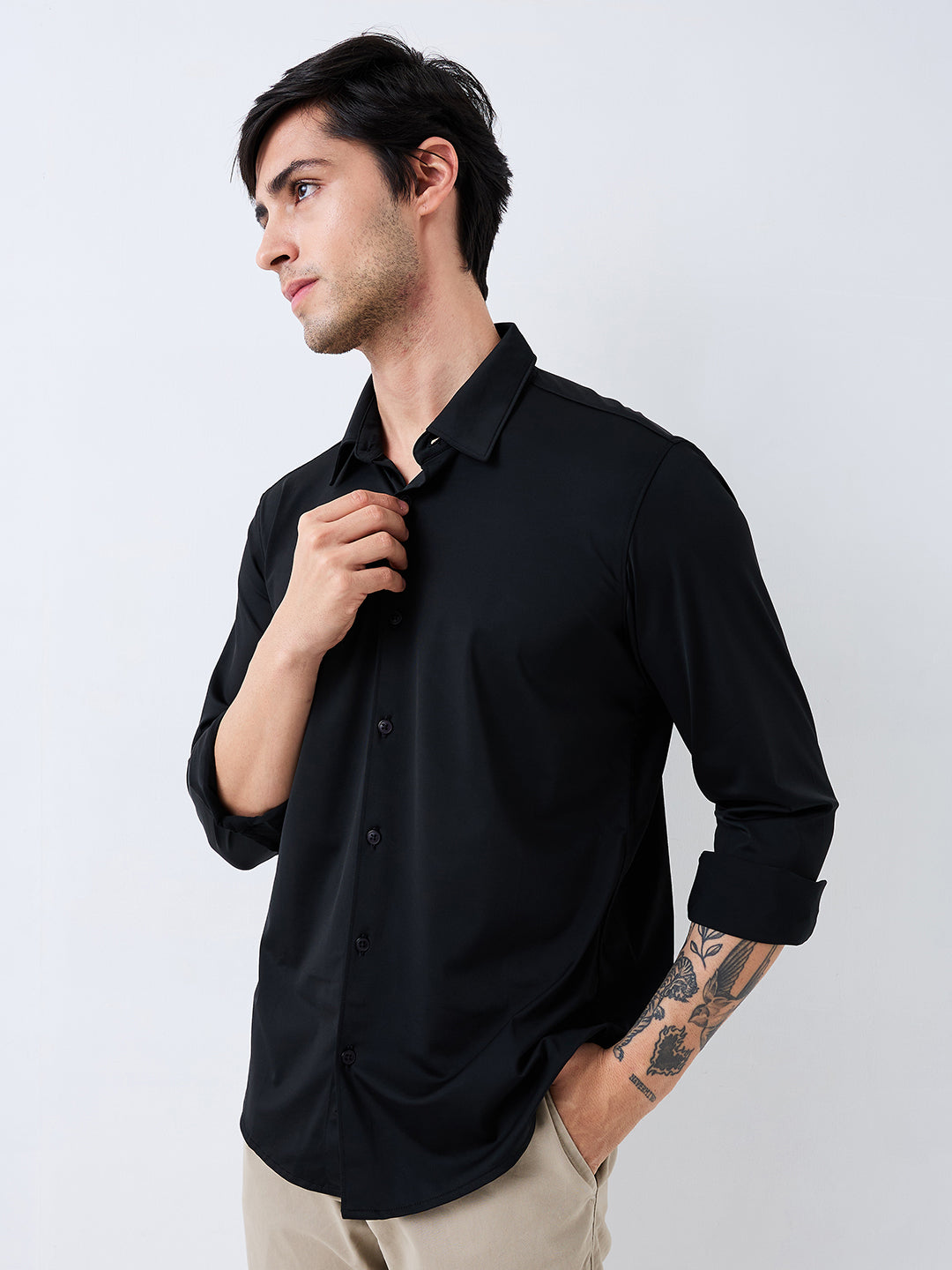Men Shirt Solid Black Slim Fit