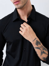Men Shirt Solid Black Slim Fit